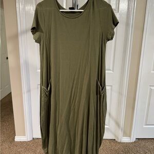 Olive Green Casual Dress with Pockets